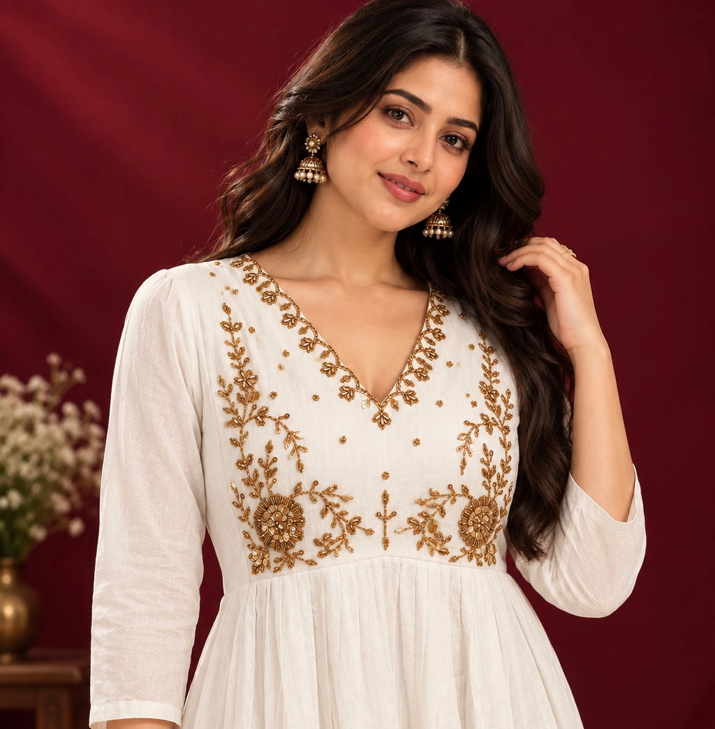 Elegant Handwork V-Neck Top – Size Large