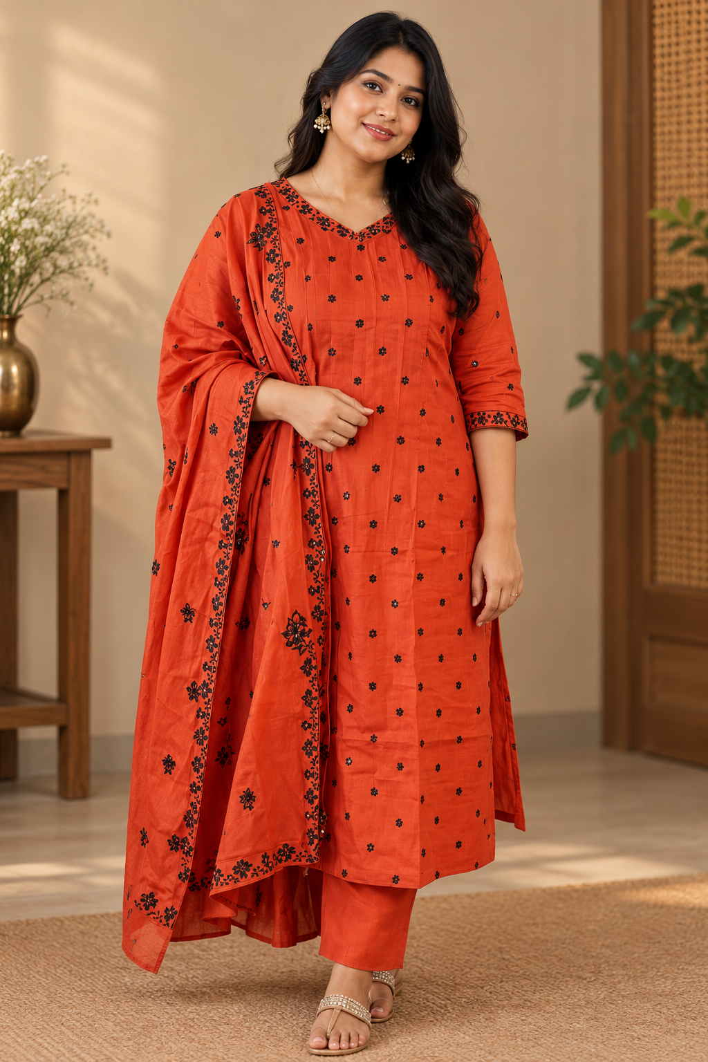Mul Chanderi Salwar Suit-Size Medium