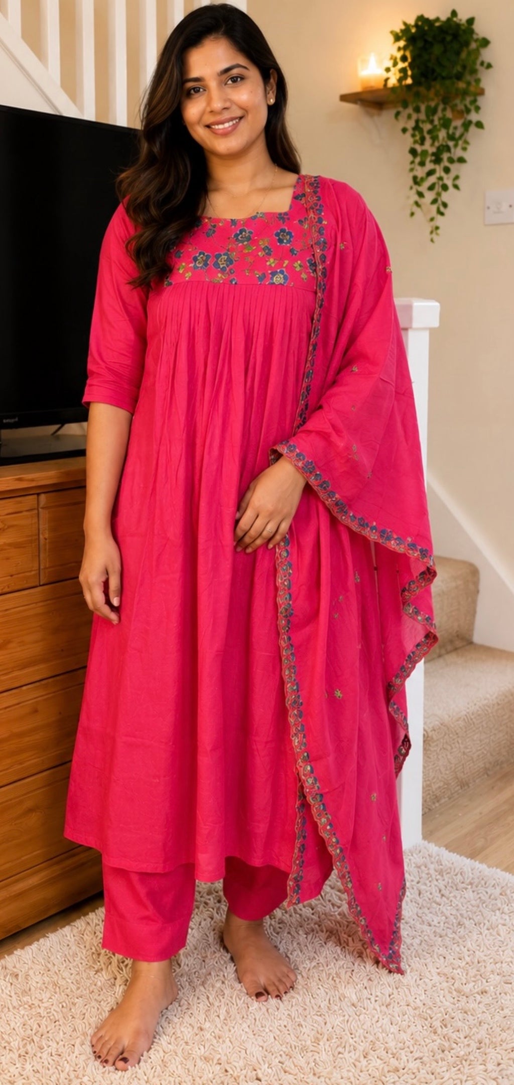 Mul Chanderi 3-Piece Set-Size Medium