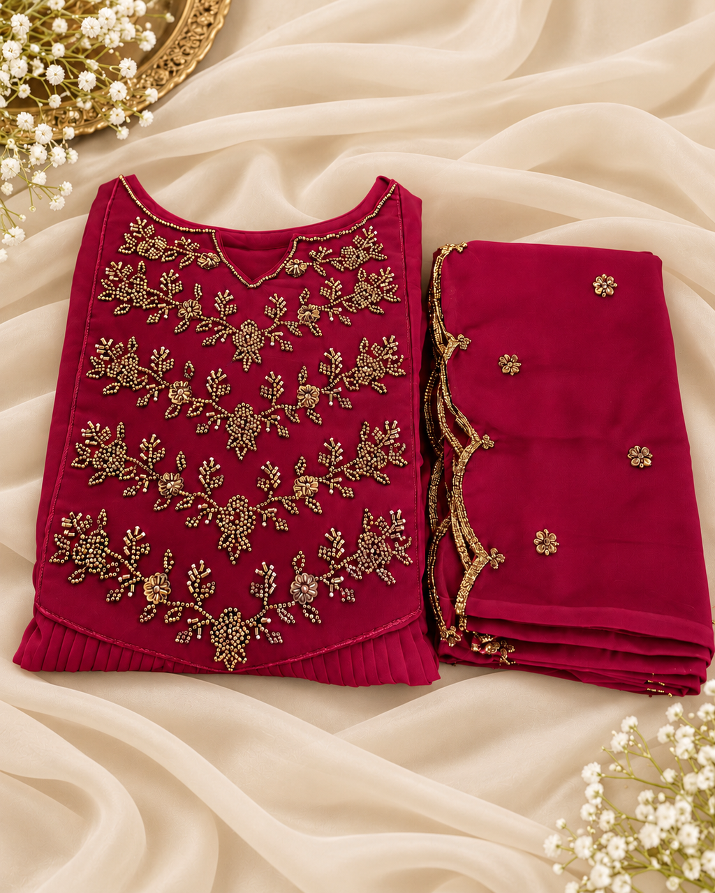Handwork Georgette Top with Dupatta-Size XL