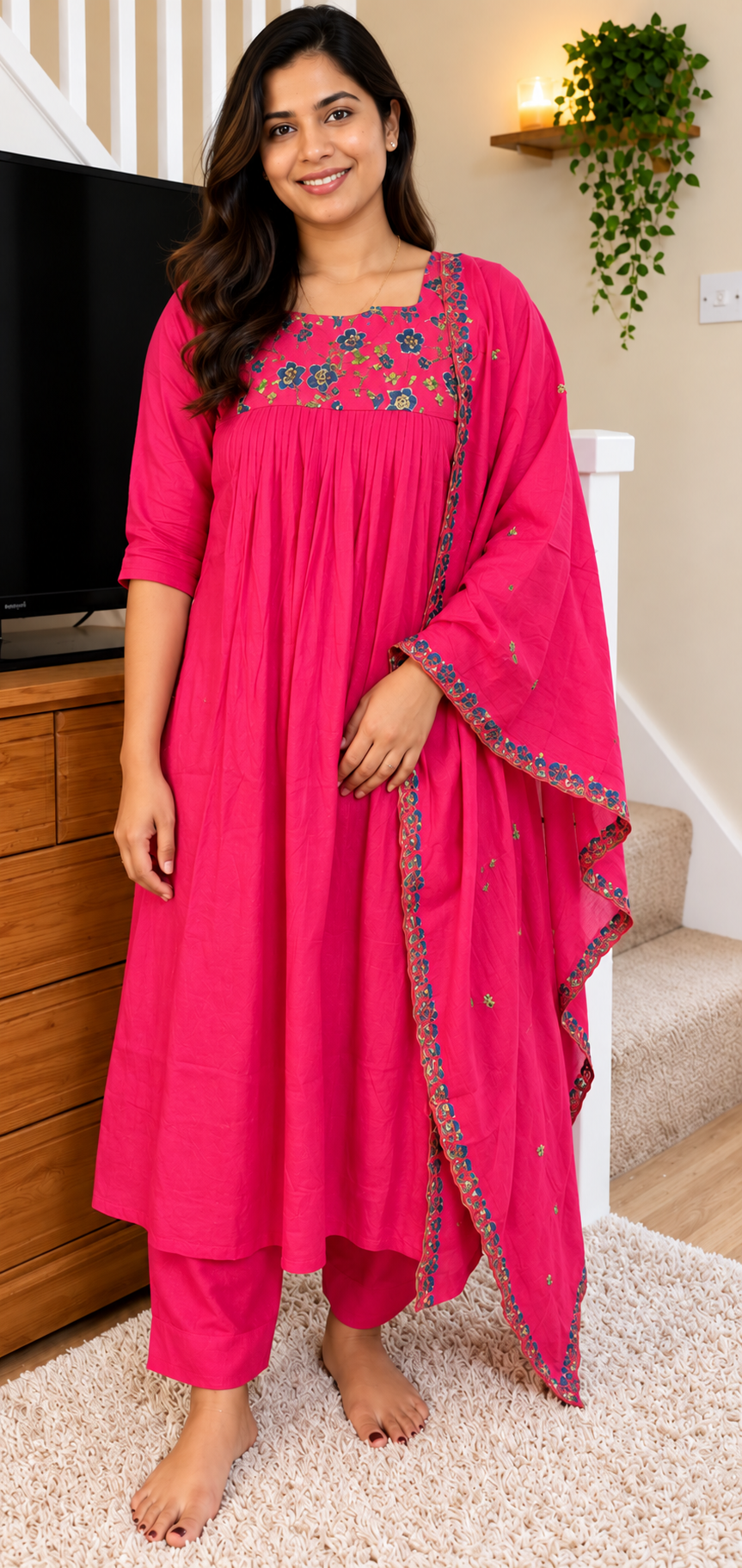Premium Mul Chanderi 3-Piece Set-Size Large