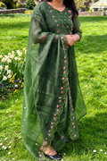 Elegant Bottle Green Embroidered 3-Piece Set-Size XL