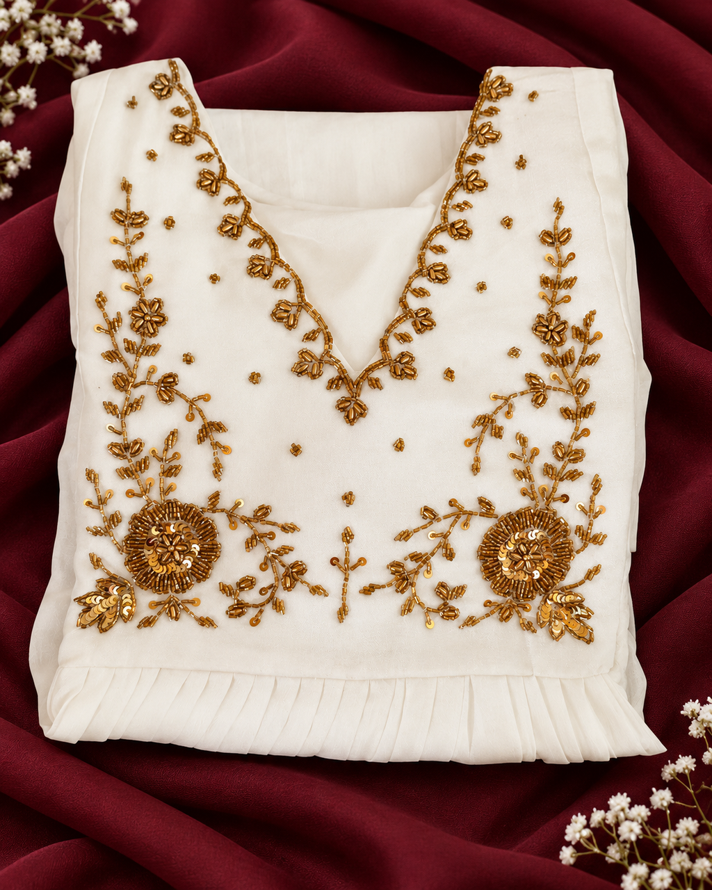 Elegant Handwork V-Neck Top – Size Large