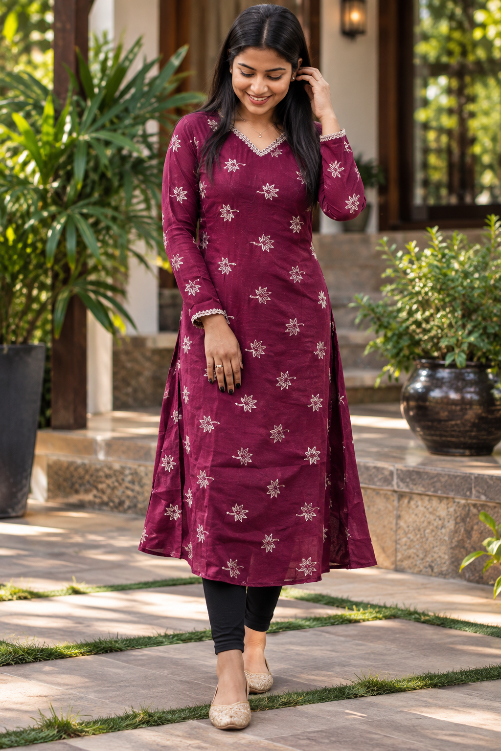 A-Line Soft Organza Kurti-Size Large