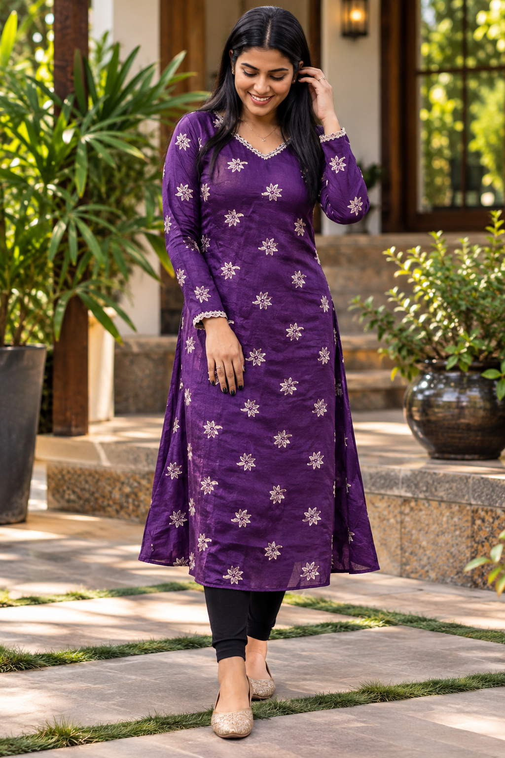 A-Line Soft Organza Kurti-Size-Medium