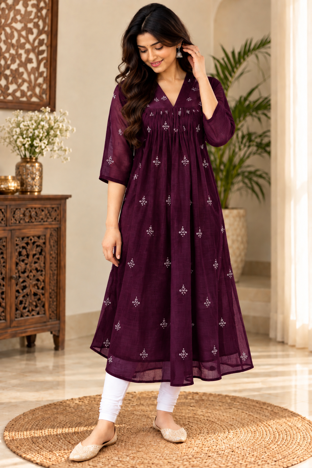 Crunchy Silk A-Line Kurti-Size XL